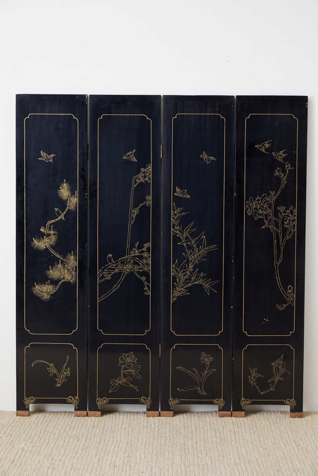 Chinese Four-Panel Screen Flora and Fauna Soapstone 13