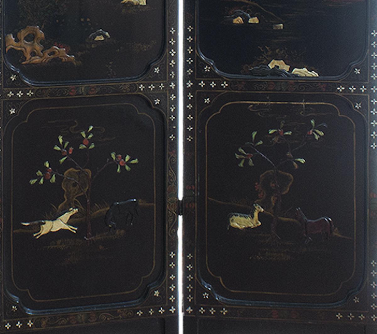 Wood Chinese Four Panels Inlaid Screen, China, Early 20th Century