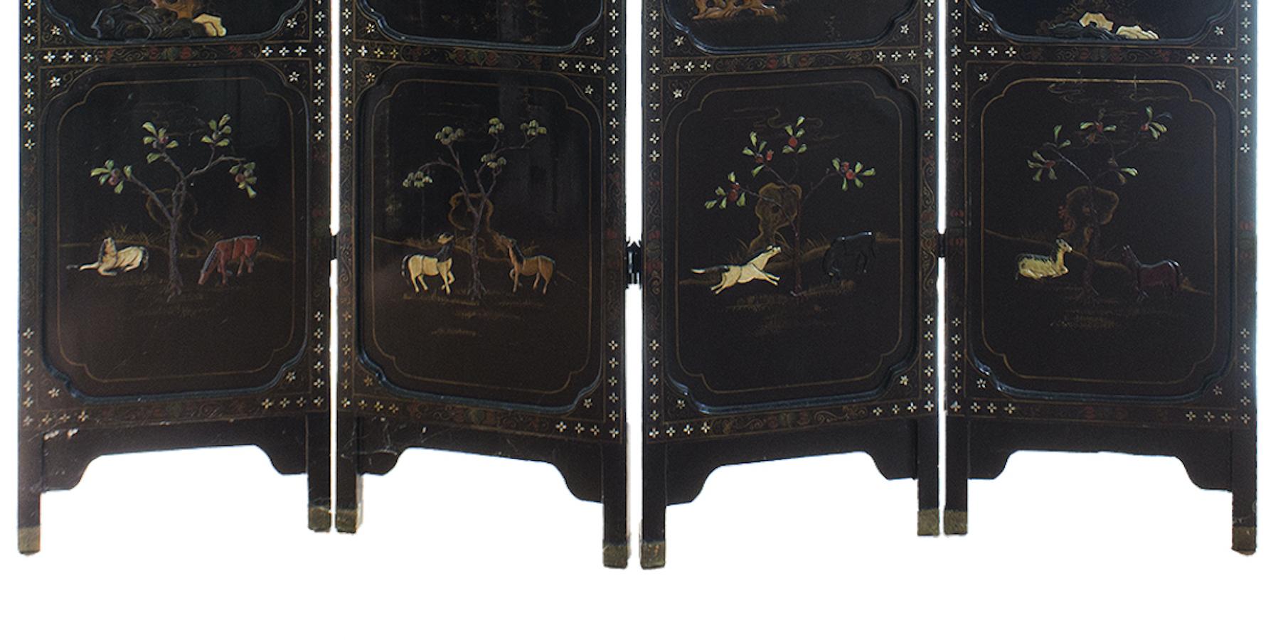 Chinese Four Panels Inlaid Screen, China, Early 20th Century 1