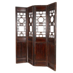 Chinese four part wood folding screen, c. 1800-50