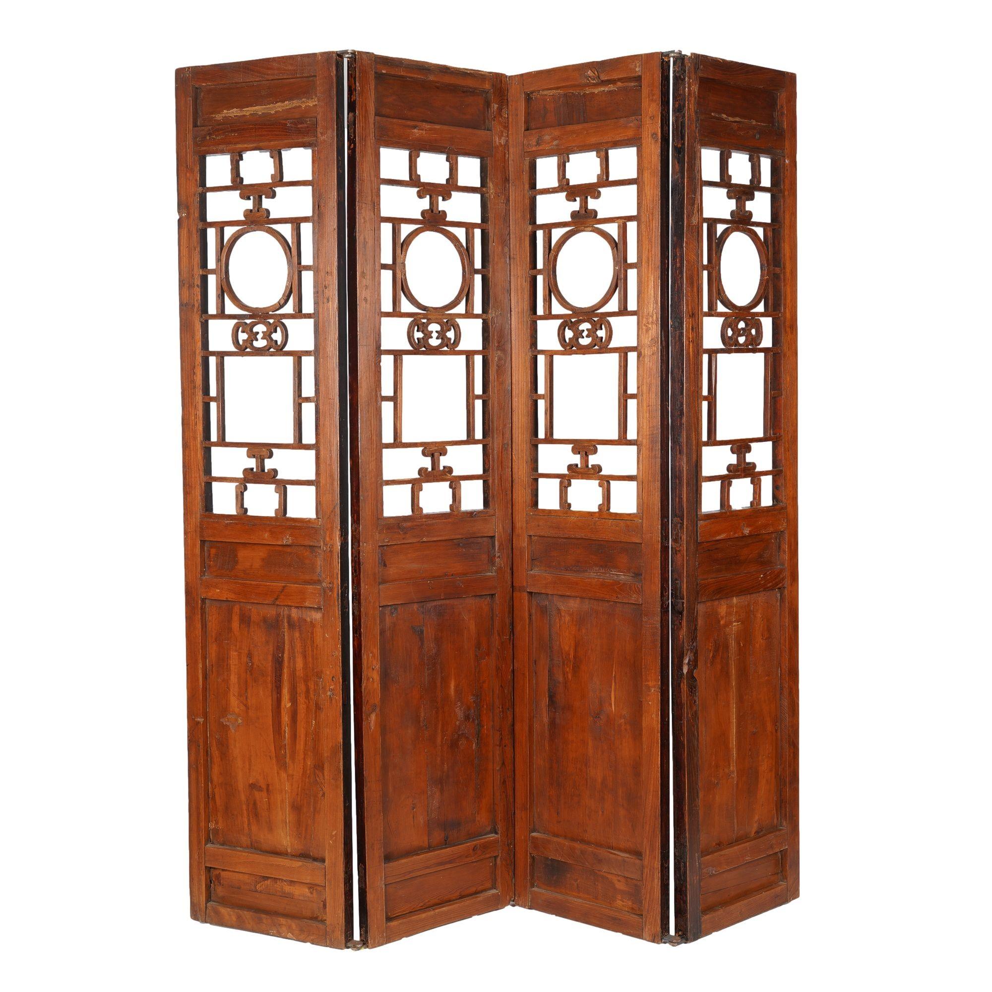 Chinese Export Chinese four part wood folding screen, c. 1800-50 For Sale