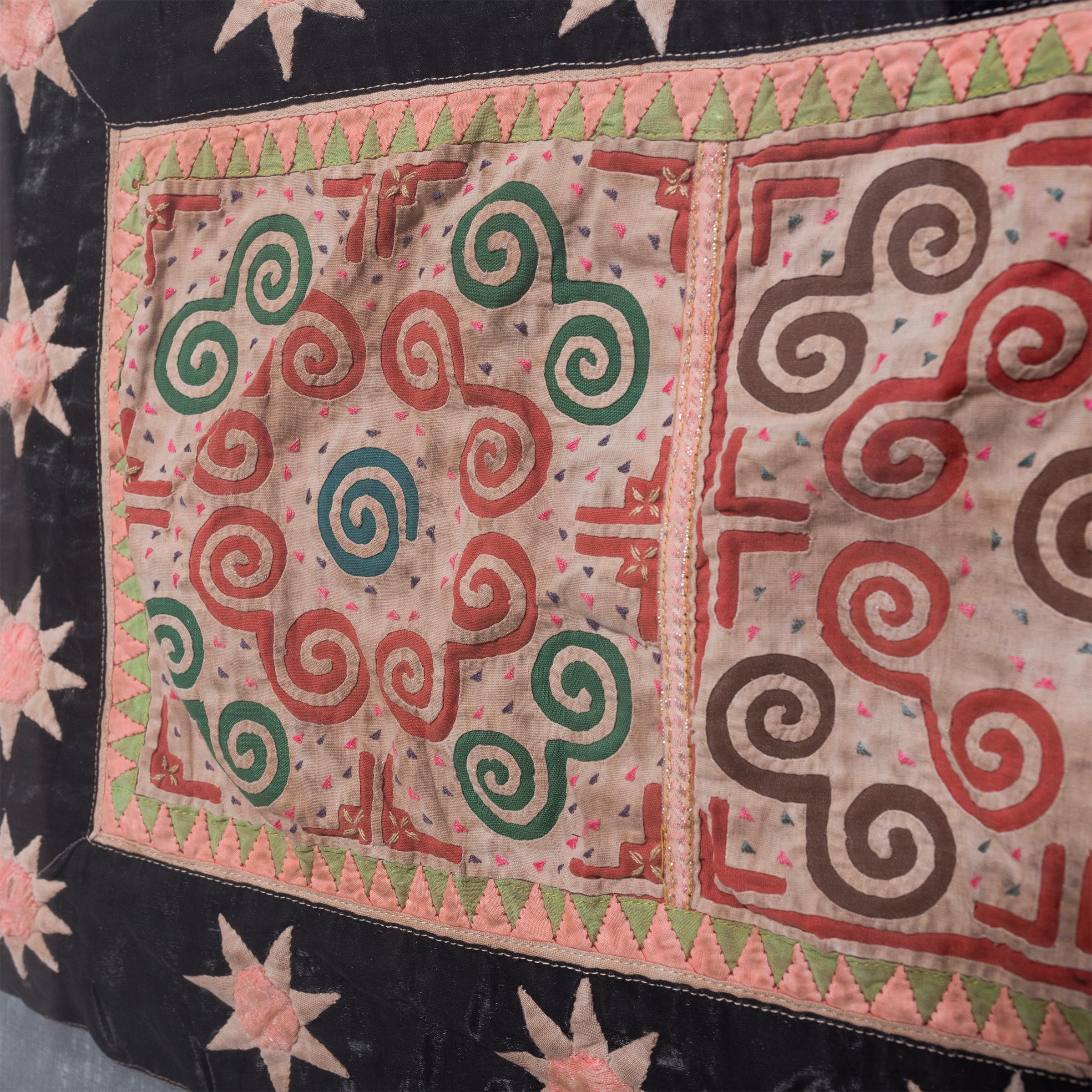 Folk Art Framed Hmong Appliqué Textile Fragment For Sale