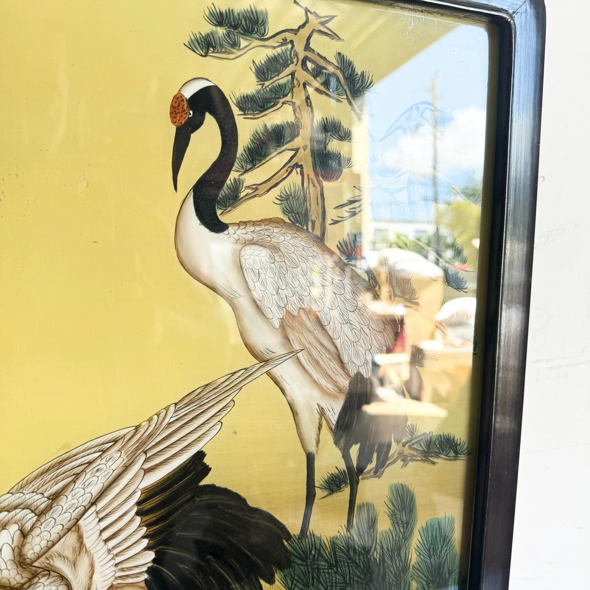 Vidrio Chino Pintado al Reverso de Garzas/Gorzas en venta 3