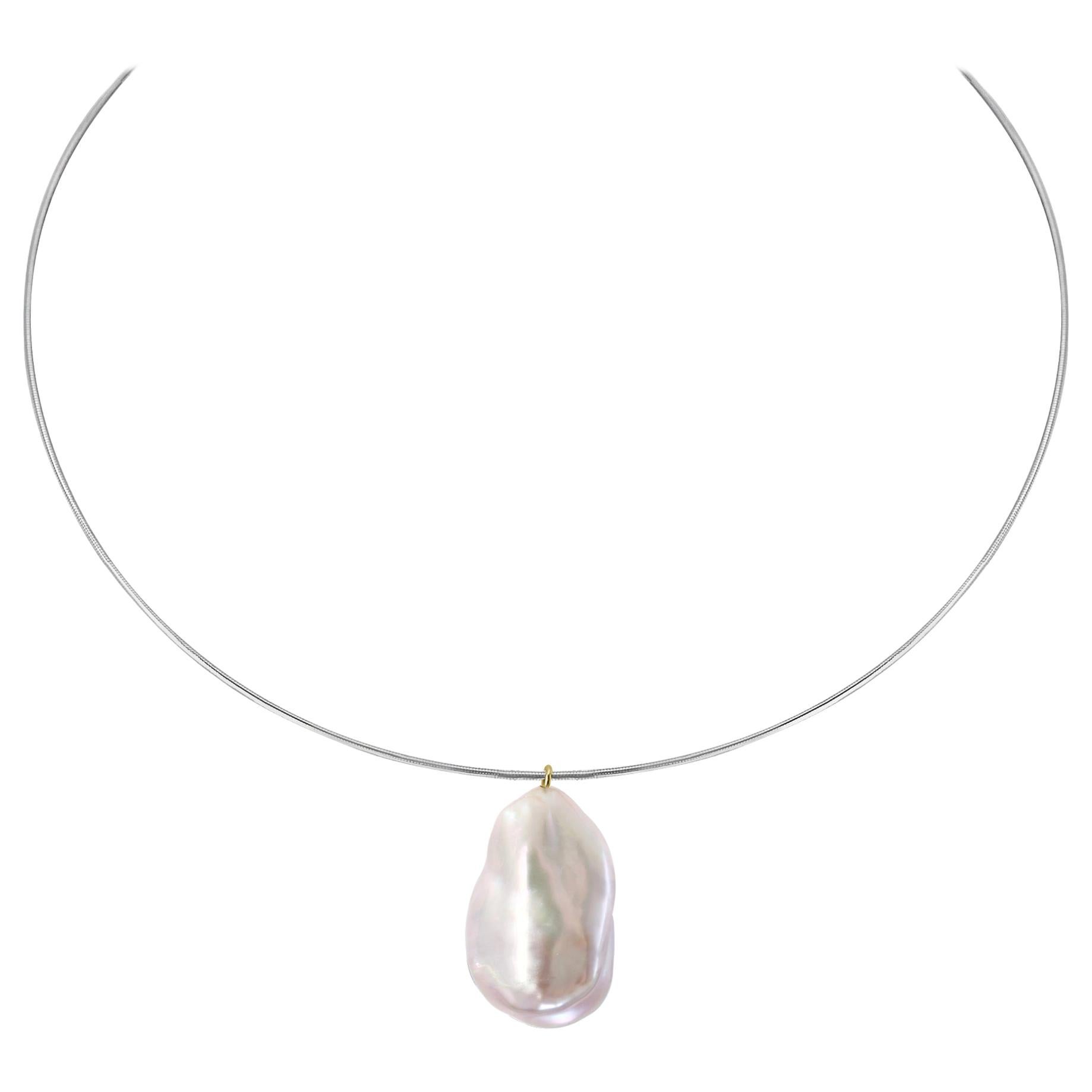 Freshwater Baroque Cultured Pearl and 18 Karat White Wire Necklace For Sale