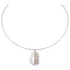 Freshwater Baroque Cultured Pearl and 18 Karat White Wire Necklace