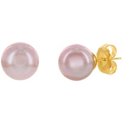 14K Yellow Gold and Cultured Freshwater Natural Color Pink 9.5-10mm Pearl Studs