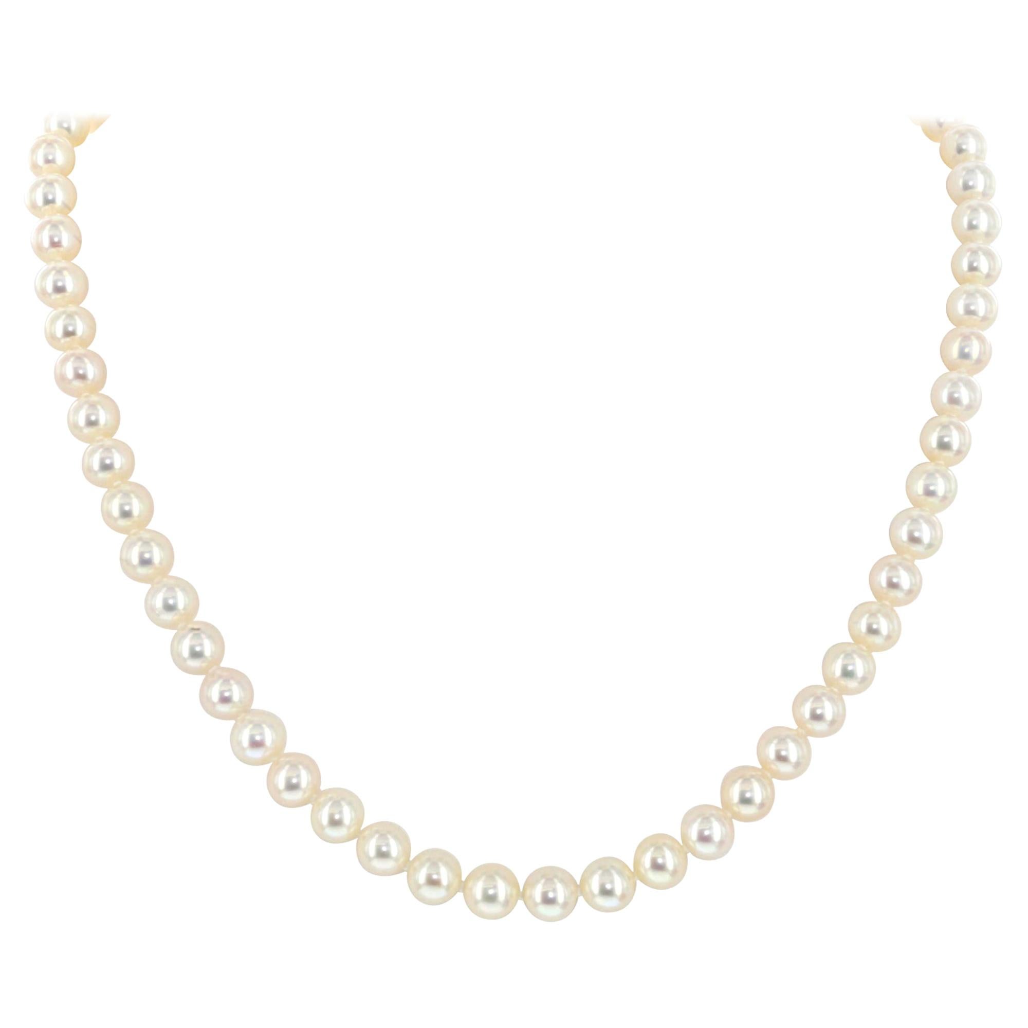 8.5mm Cultured Pearl Necklace with Sapphire Diamond Clasp at 1stDibs