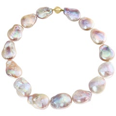 Cultured Freshwater Flat Baroque Natural Color Pink 27-29mm Pearl Necklace