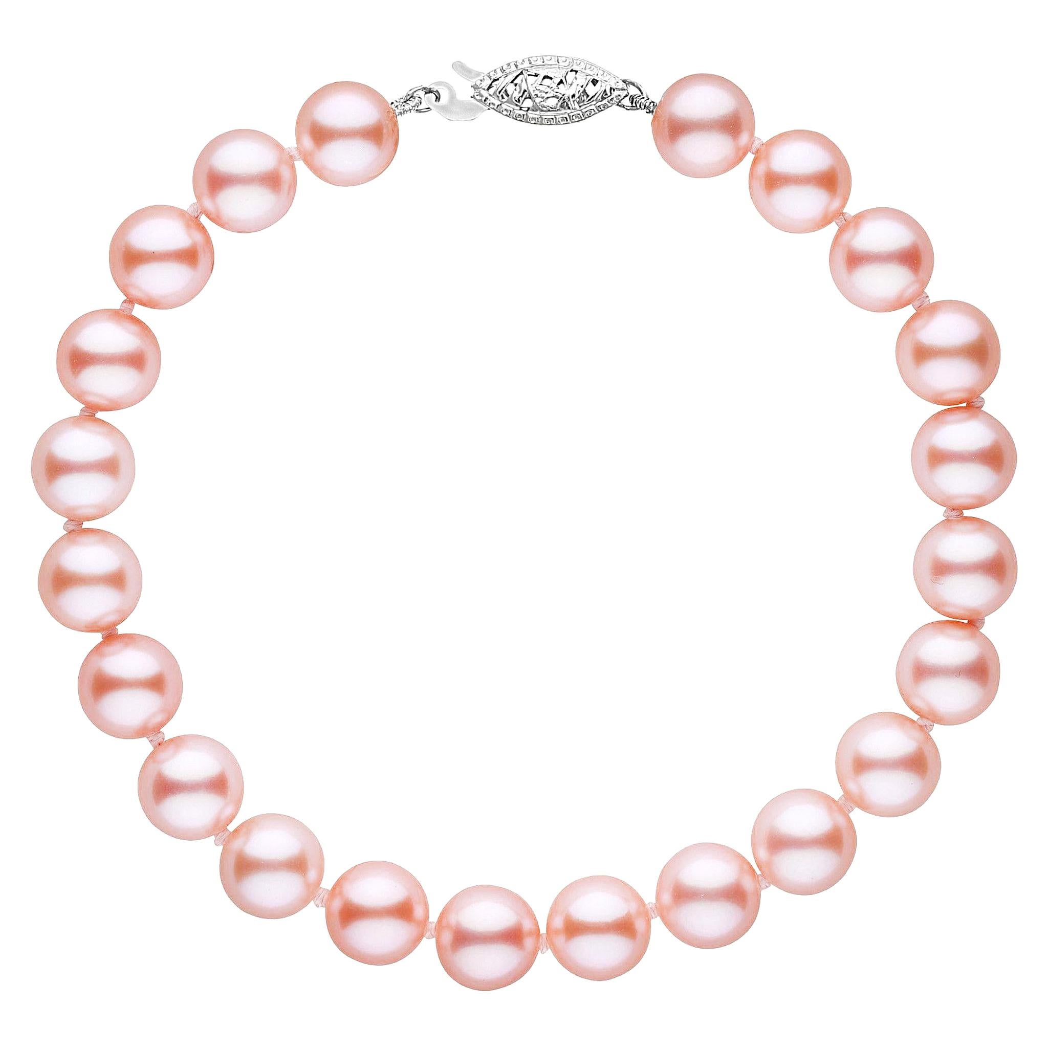 Cultured Freshwater Natural Color Pink 7-7.5mm Pearl Bracelet 14KW Gold Clasp For Sale