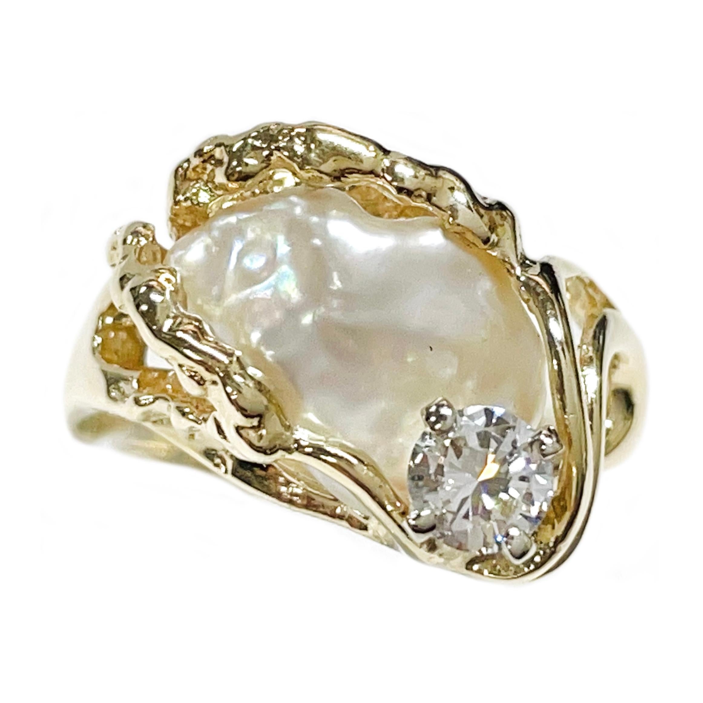 Chinesischer Süßwasserperlen-Diamant-Ring (Zeitgenössisch)