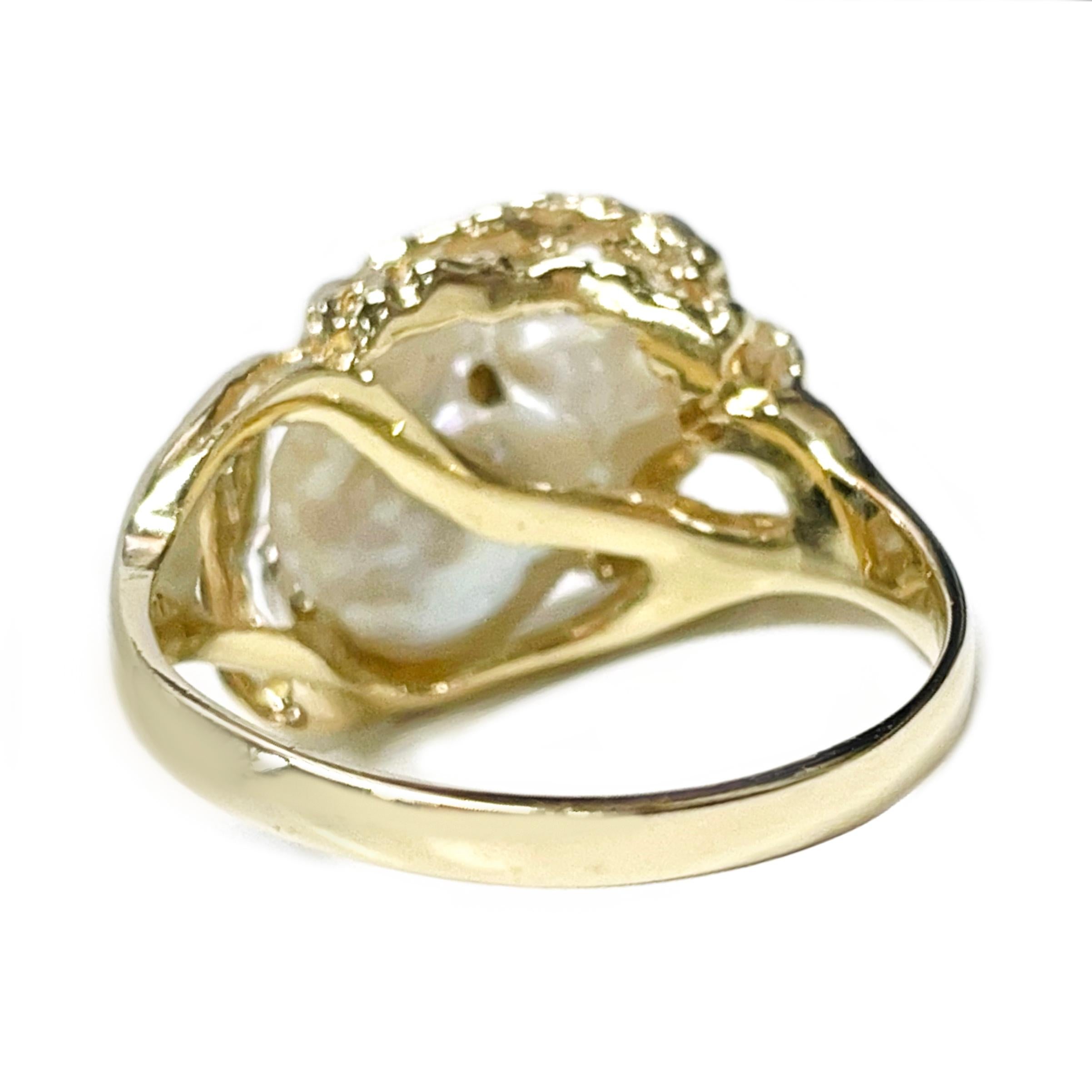 Chinesischer Süßwasserperlen-Diamant-Ring (Rundschliff)