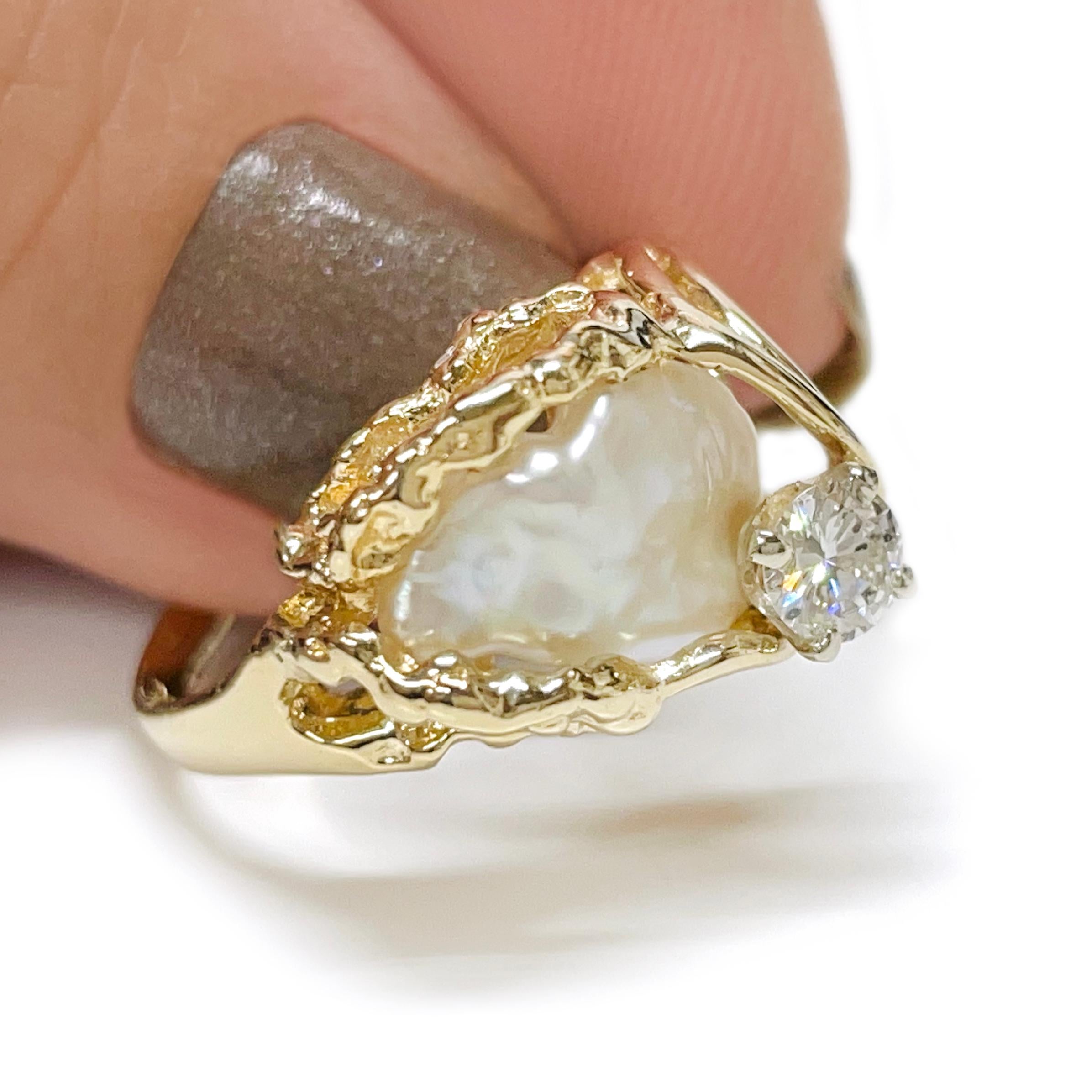 Chinesischer Süßwasserperlen-Diamant-Ring im Zustand „Gut“ in Palm Desert, CA