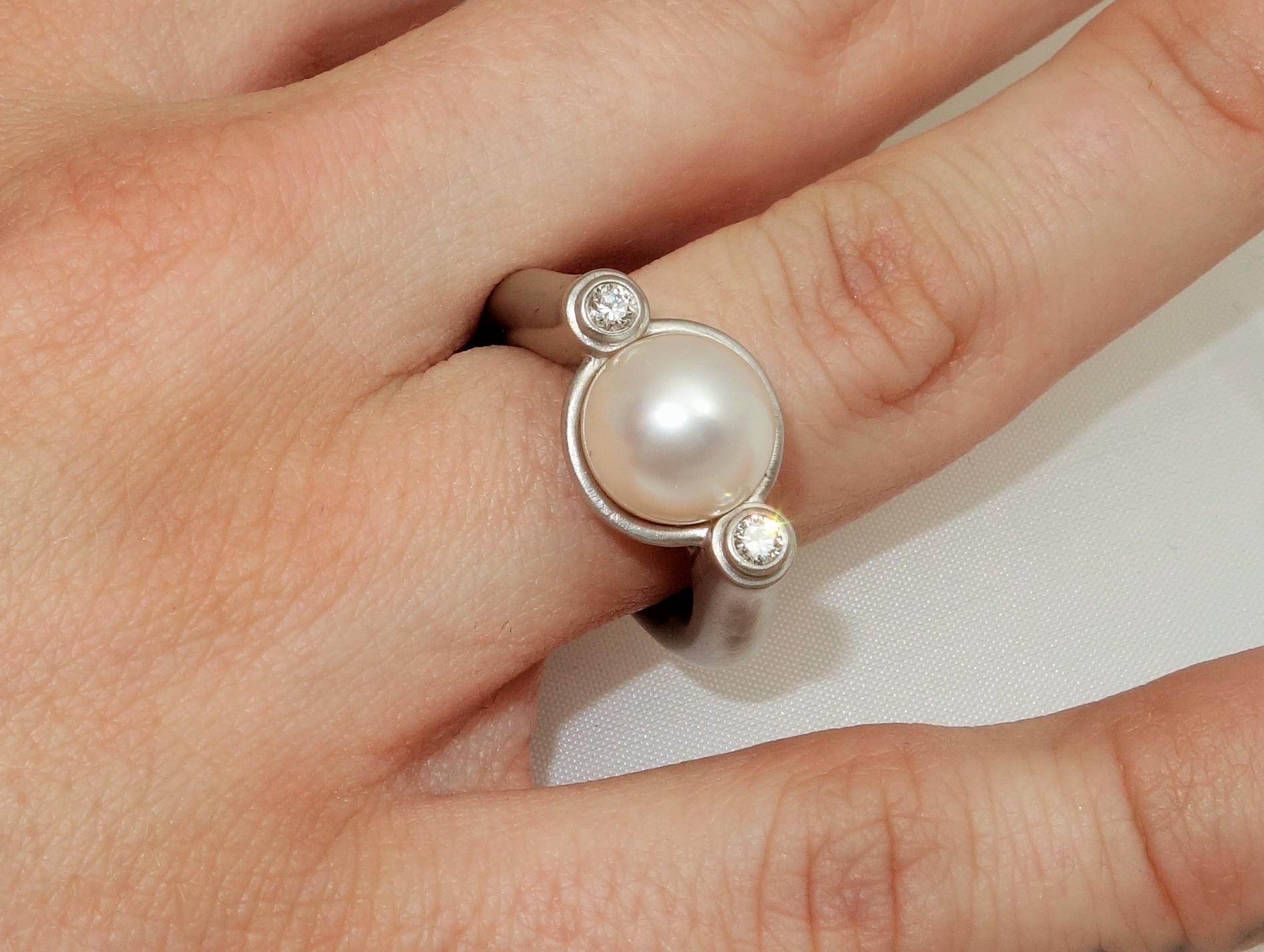 Mixed Cut Chinese freshwater Pearl Diamond Ring For Sale