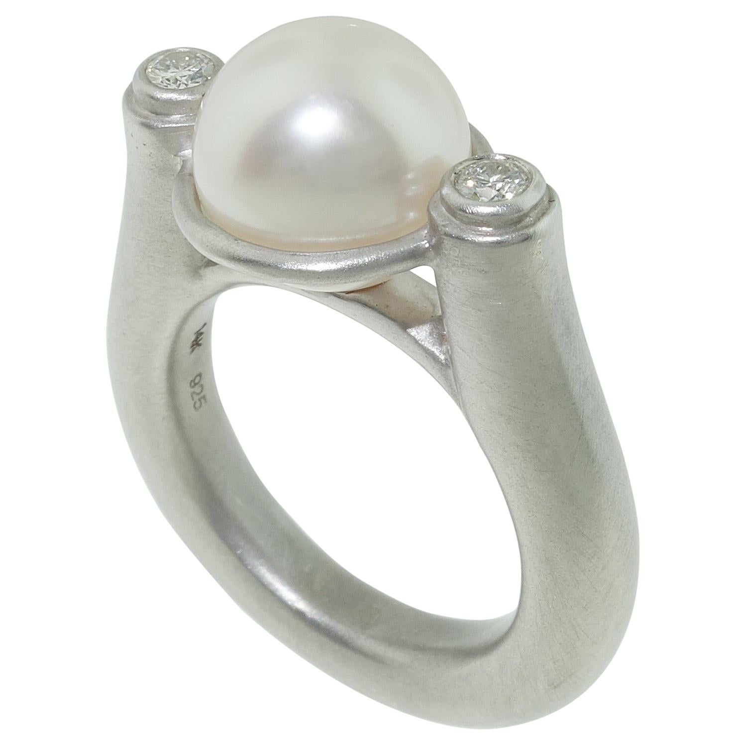 Chinese freshwater Pearl Diamond Ring For Sale