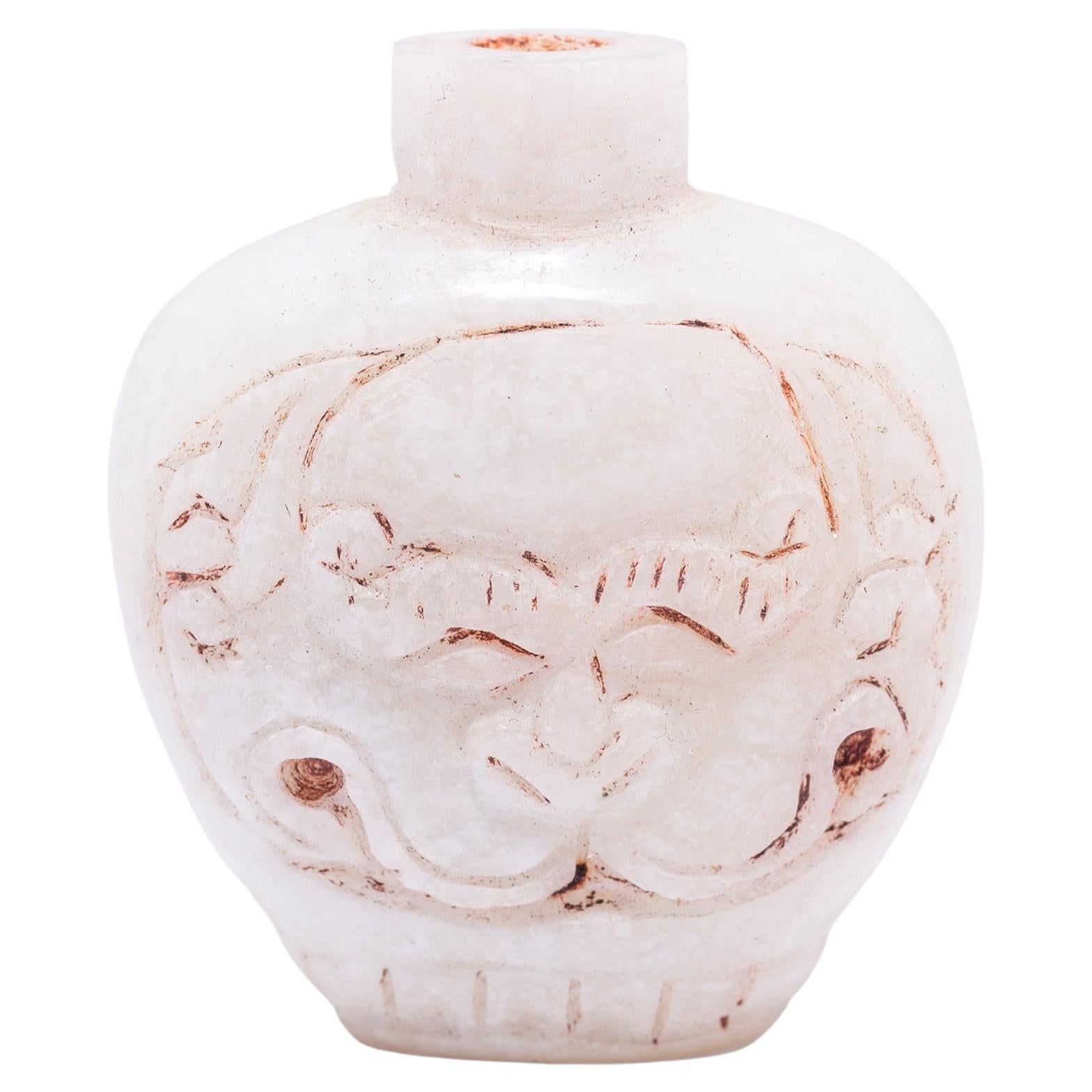 Botella de rapé de piedra del perro Fu chino, hacia 1900