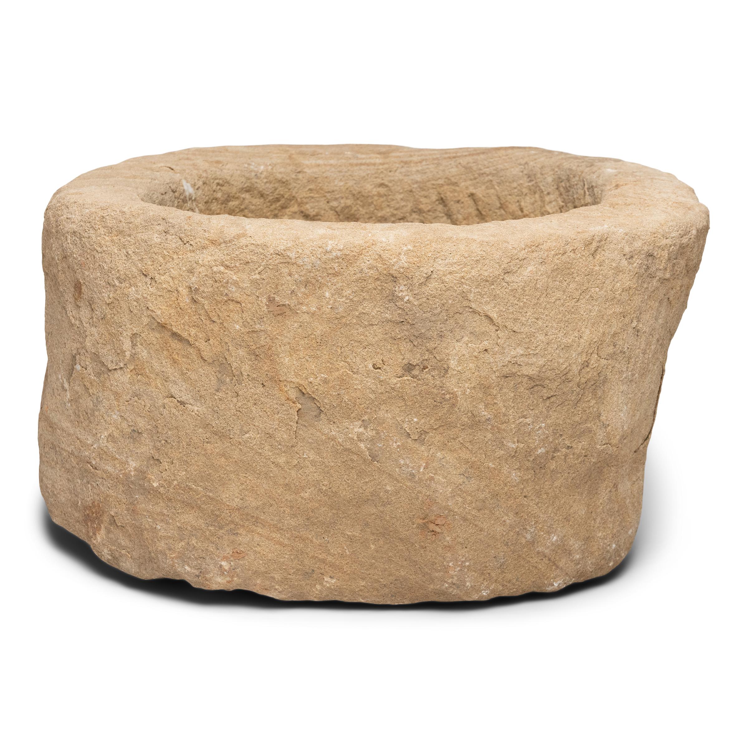 Organic Modern Chinese Full Moon Stone Trough, c. 1850 For Sale