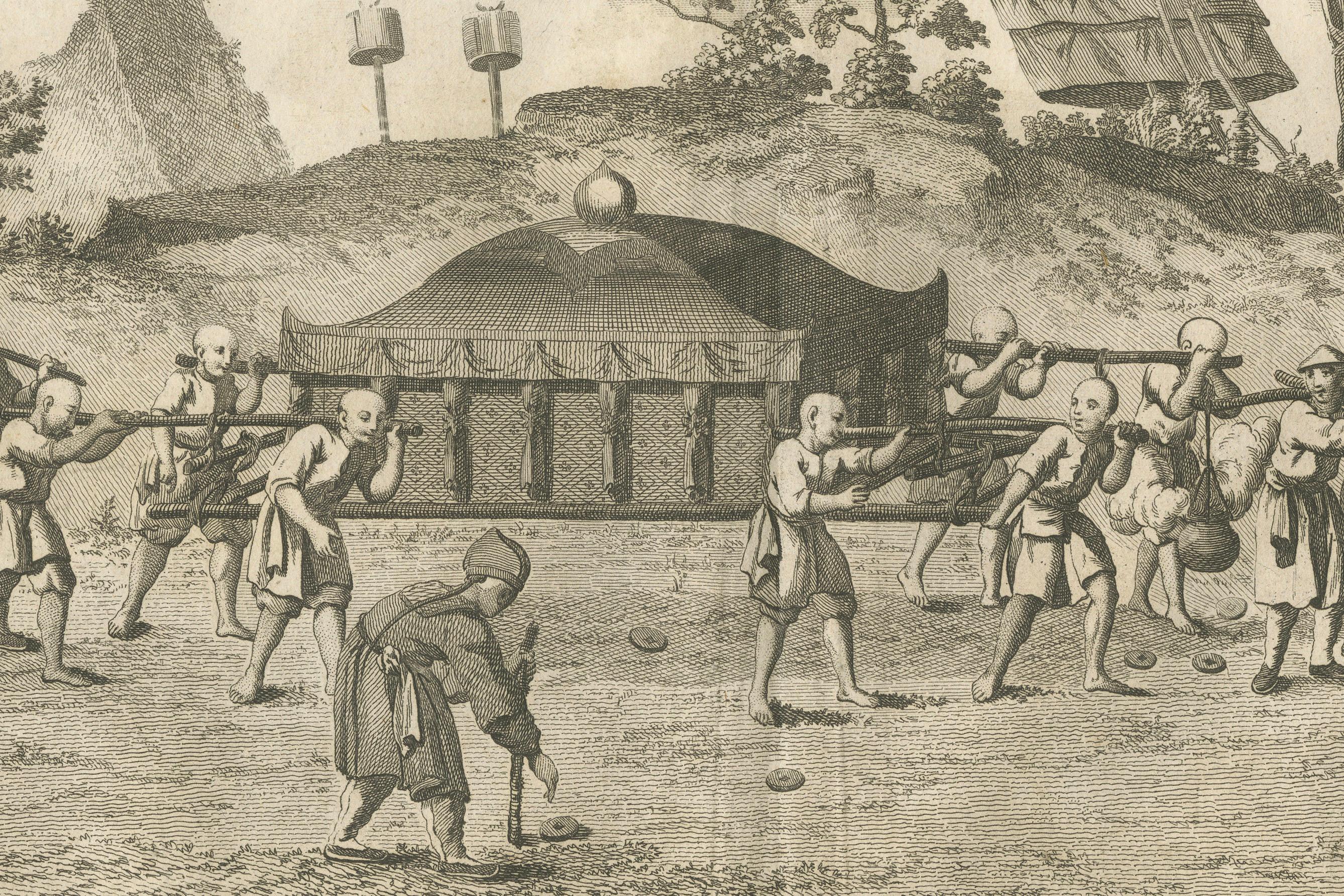 Chinese Funeral Procession with Palanquin – Engraving after Sonnerat, 1806 In Good Condition For Sale In Langweer, NL