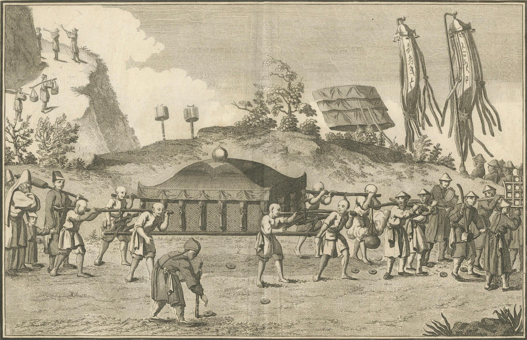Early 19th Century Chinese Funeral Procession with Palanquin – Engraving after Sonnerat, 1806 For Sale