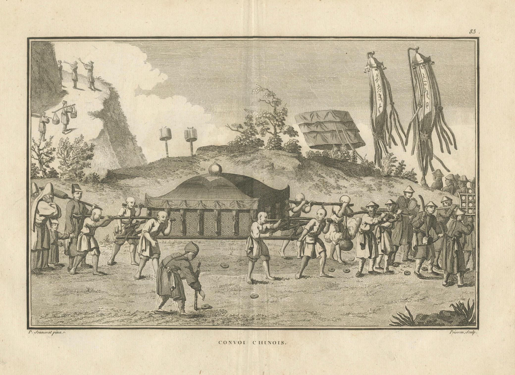 Paper Chinese Funeral Procession with Palanquin – Engraving after Sonnerat, 1806 For Sale