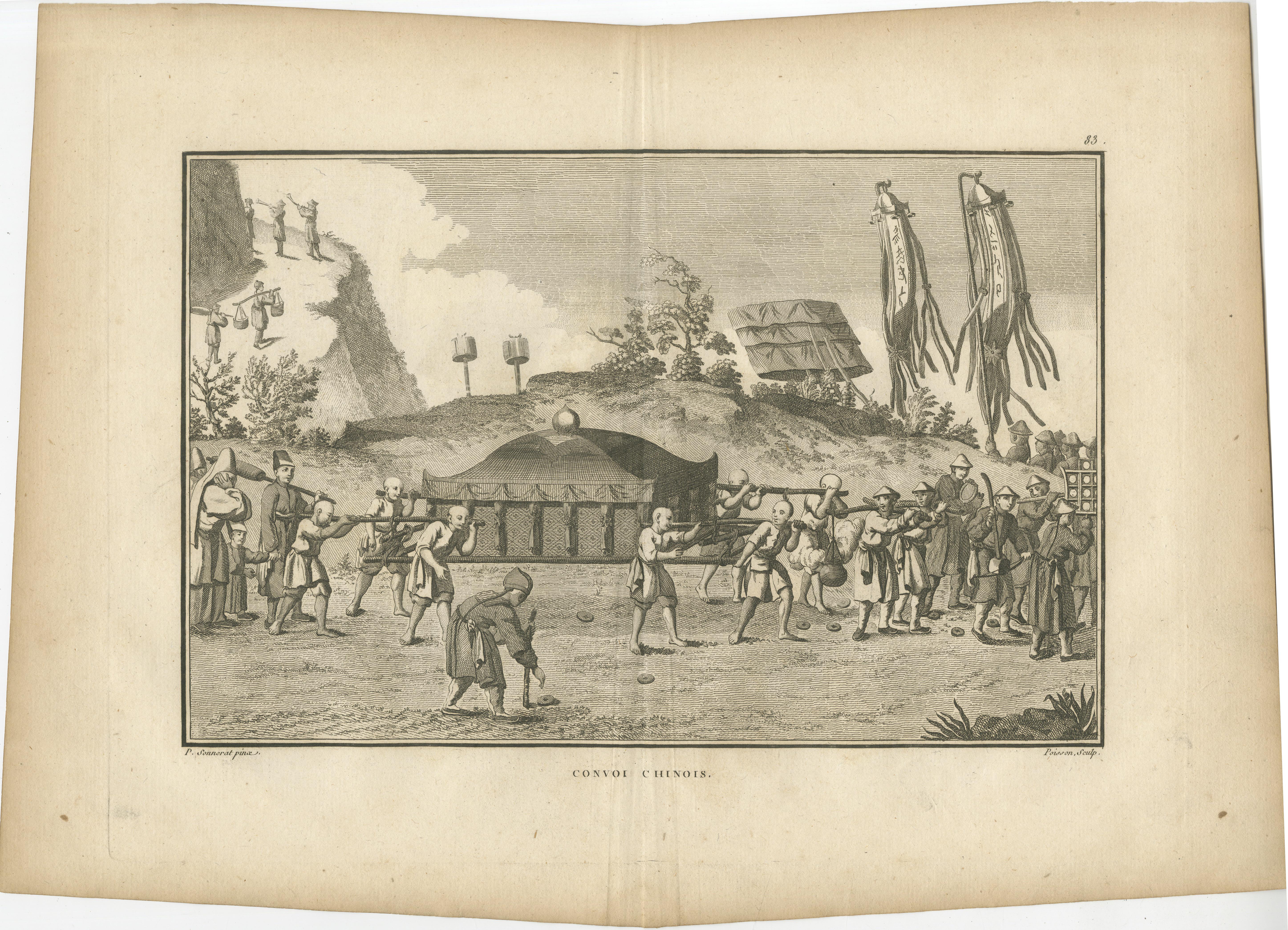 Chinese Funeral Procession with Palanquin – Engraving after Sonnerat, 1806 For Sale 1