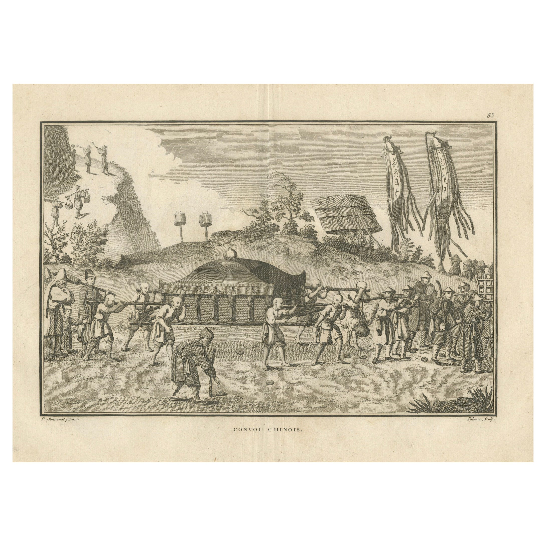 Chinesischer Leichenzug mit Sänfte - Kupferstich nach Sonnerat, 1806