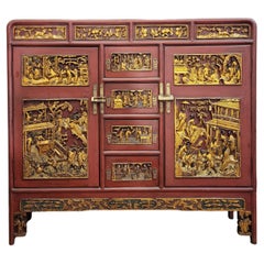 Used Chinese furniture “Ningbo Cabinet”, carved, lacquered and gilded wood 