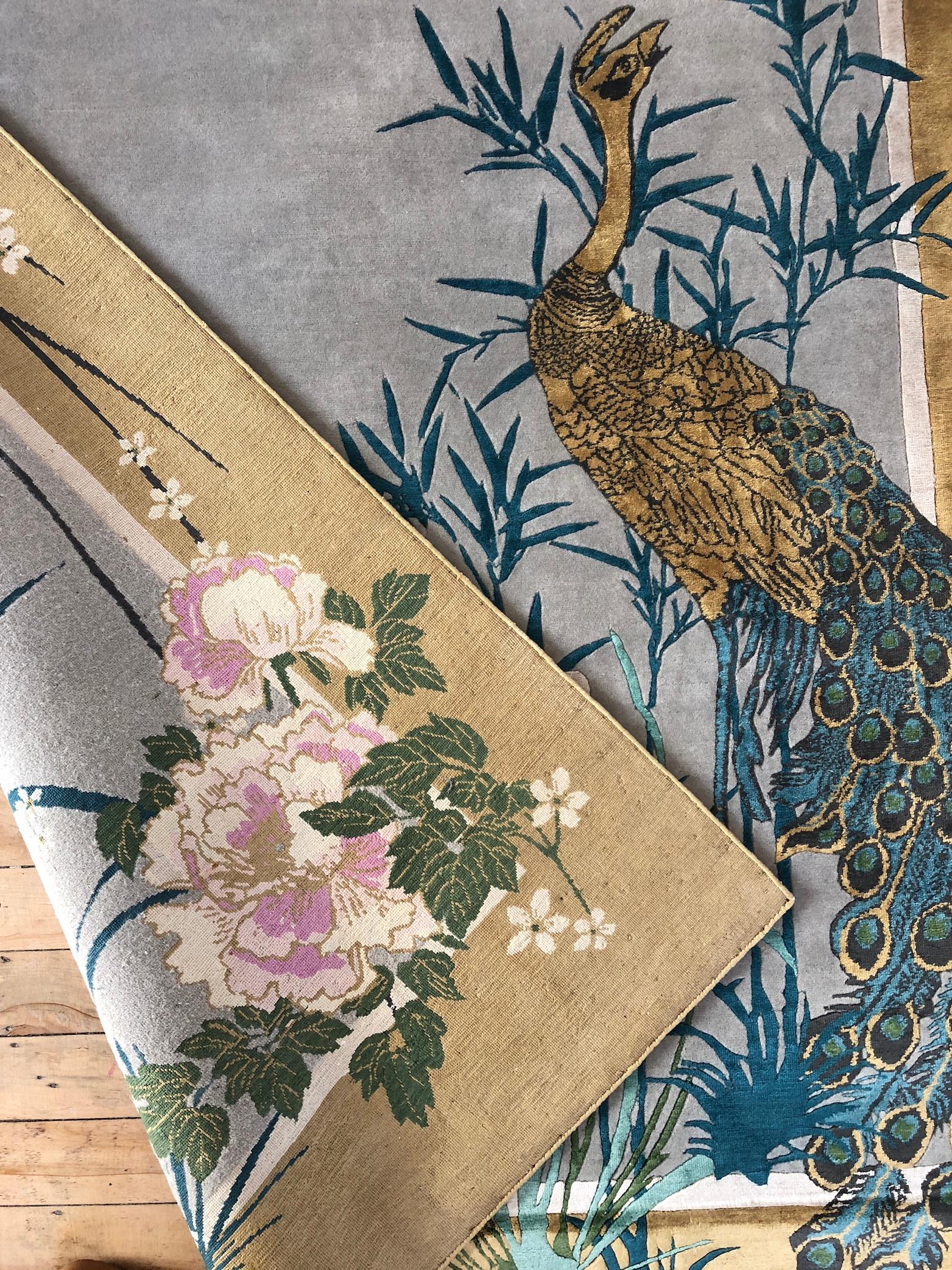 Chinese garden of virtue is a hand knotted wool and silk rug by Scottish designer Wendy Morrison. The rug is handcrafted in India using only the finest wool and silk and is Goodweave certified, meaning you can be confident that no child labour has