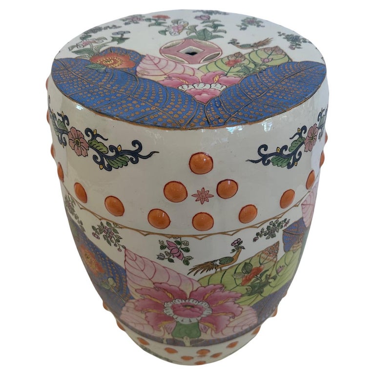 Chinese Garden Seat End Table in Beautiful Colors For Sale at 1stDibs