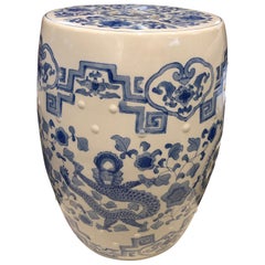 Chinese Garden Stool/Side Table in Blue and White Dragon and Phoenix Design