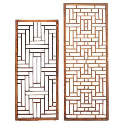 Asian Window Panels with Geometric Design For Sale at 1stDibs
