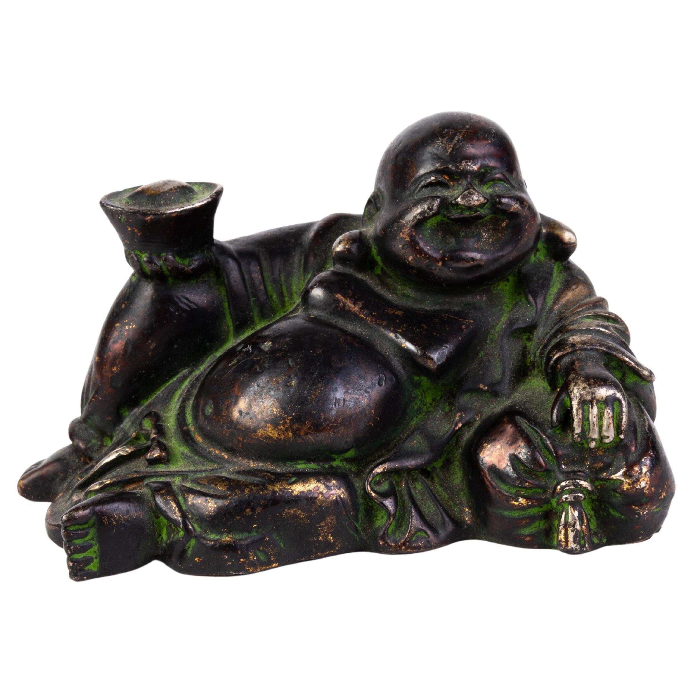 Chinese Gilded Bronze Laughing Buddha Sculpture For Sale at 1stDibs