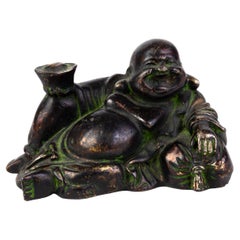 Chinesische vergoldete Bronze-Lachender Buddha-Skulptur 