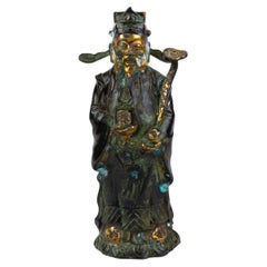 Sculpture chinoise en bronze doré d'un immortel 
