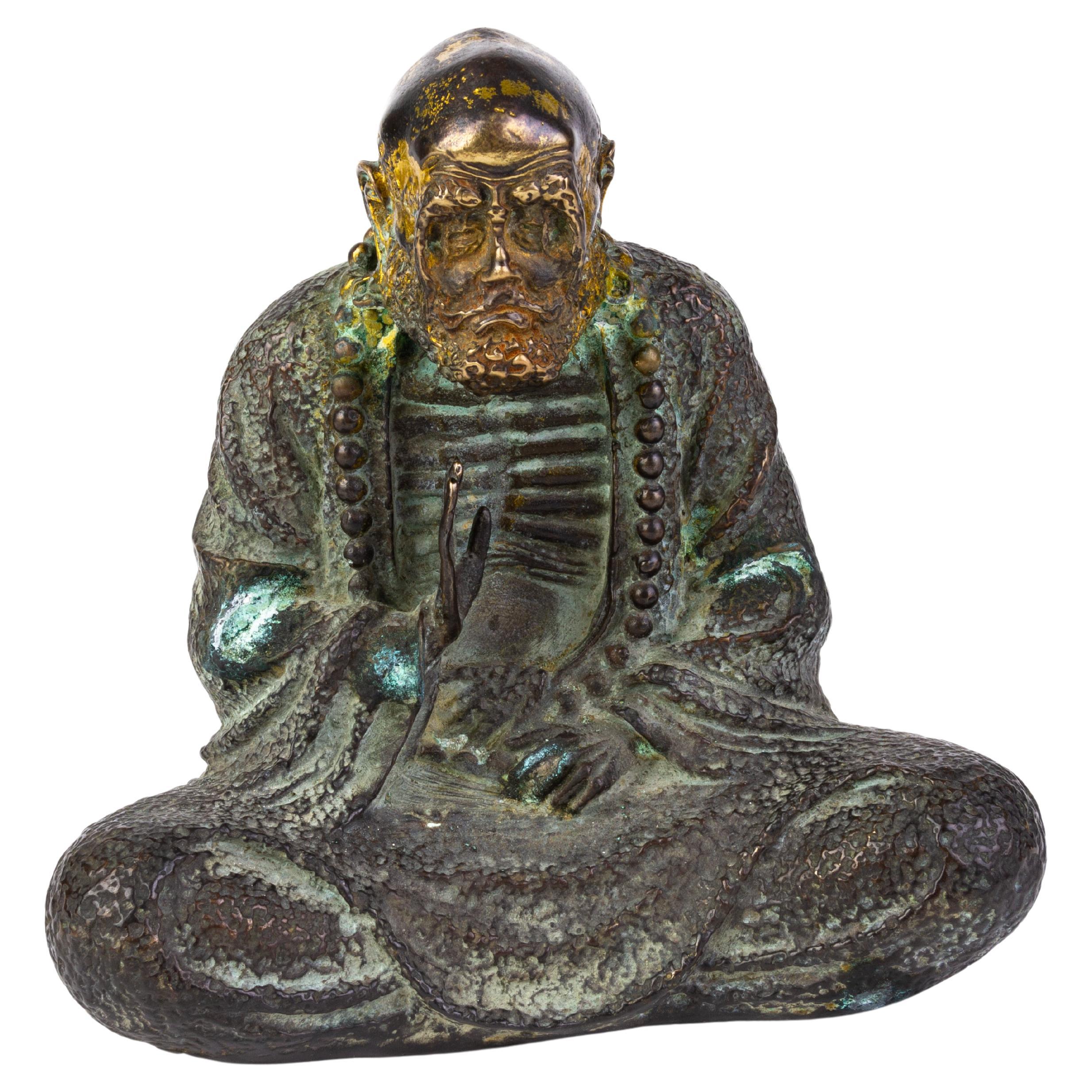 Sculpture de temple bouddhiste chinoise en bronze doré du 19ème siècle 