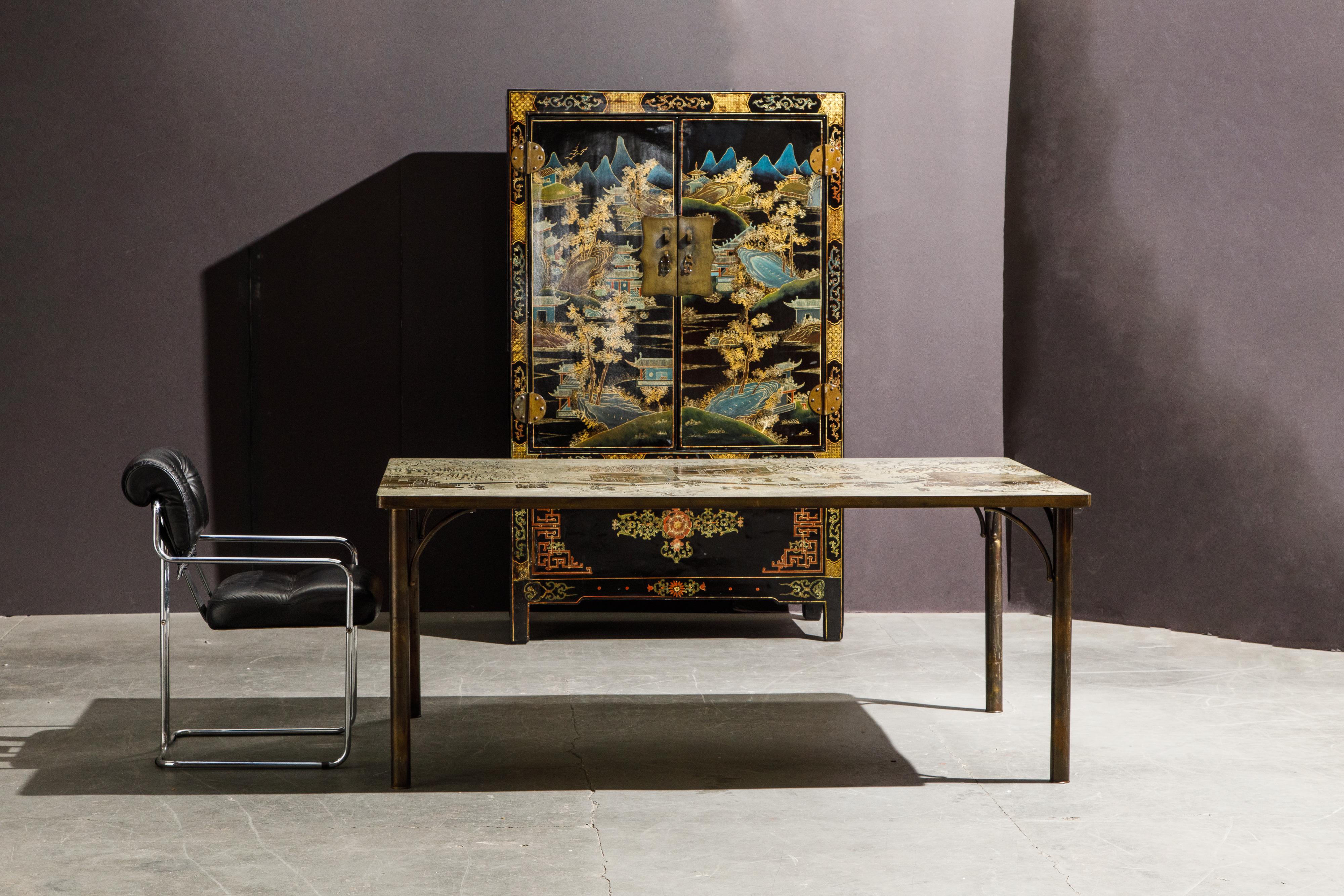 Chinese Gilt and Black Lacquer Chinoiserie Painted Cabinet with Bronze Hardware 3