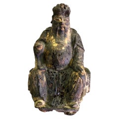 Chinese Gilt and Wood Carved Chinese Temple Ancestral Seated Figure Sculpture