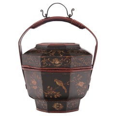 Chinese Gilt Black Lacquer Carrying Box, c. 1900