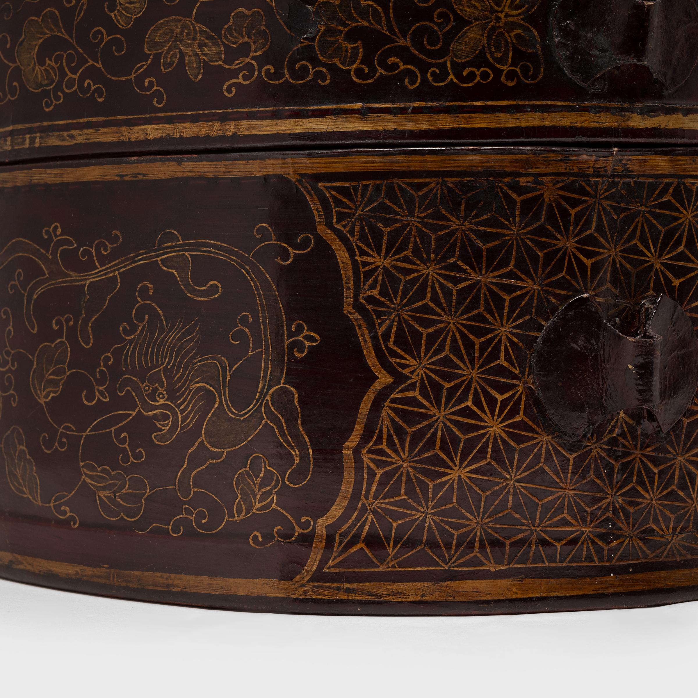 Chinese Gilt Black Lacquer Hat Box, C. 1900 1
