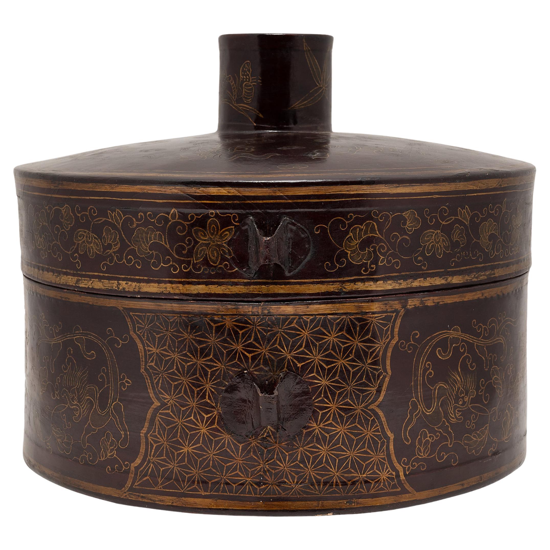 Chinese Gilt Black Lacquer Hat Box, C. 1900