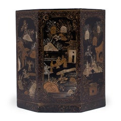 Chinese Gilt Black Lacquer Scroll Pot, c. 1930