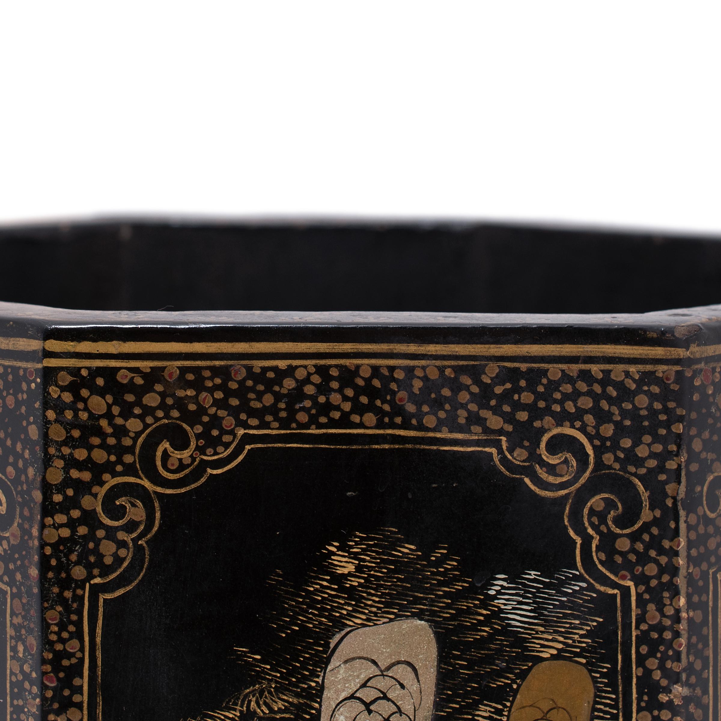Chinese Gilt Black Lacquer Scroll Pot, c. 1930 1