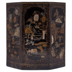 Chinese Gilt Black Lacquer Scroll Pot, c. 1930