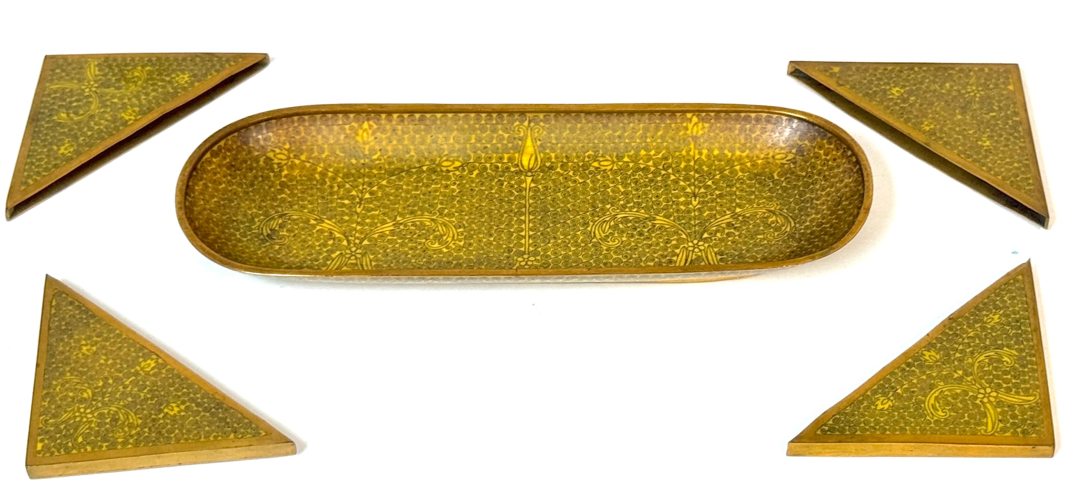 Chinese Gilt Brass Cloisonné “Scroll and Floral” Nine‑Piece Desk Set, 20th C For Sale 12
