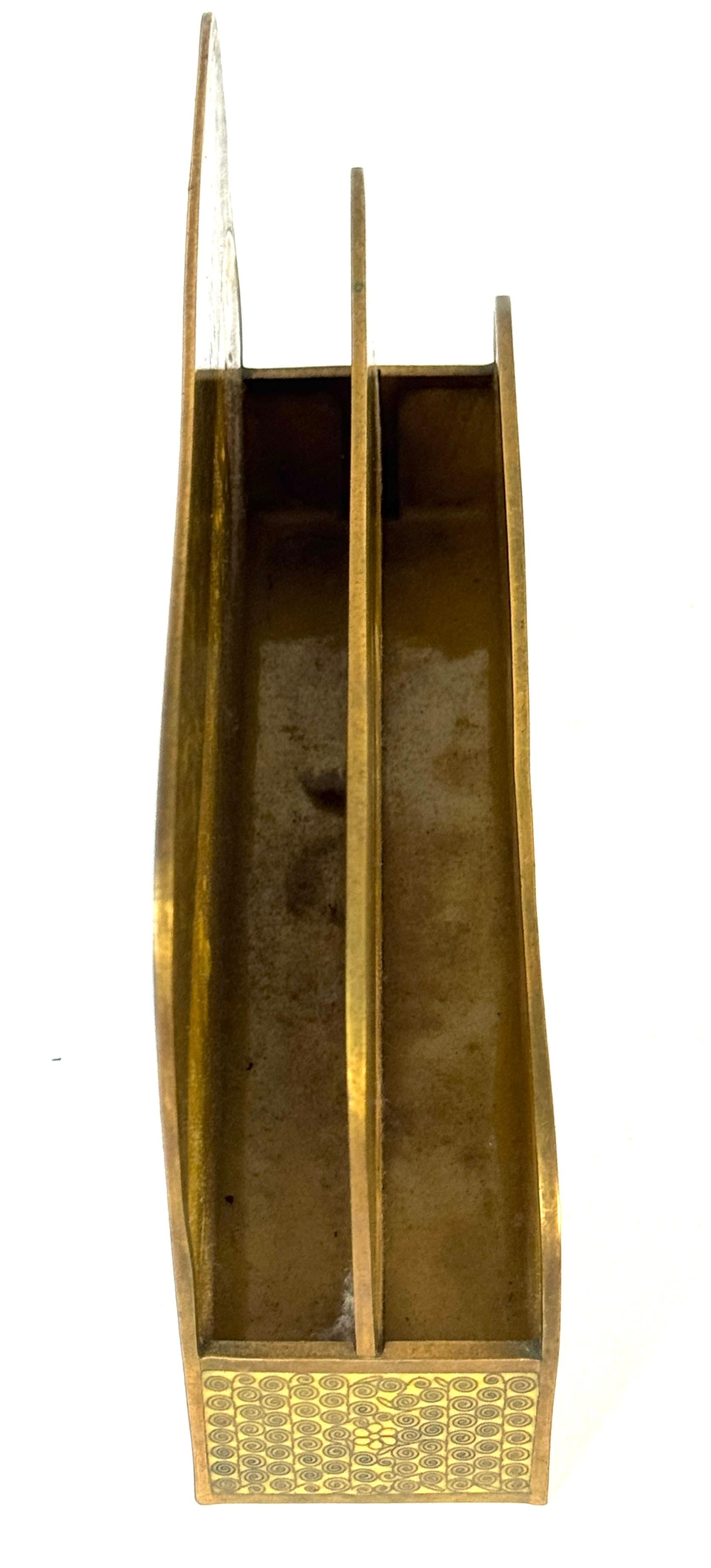 Cloissoné Chinese Gilt Brass Cloisonné “Scroll and Floral” Nine‑Piece Desk Set, 20th C For Sale