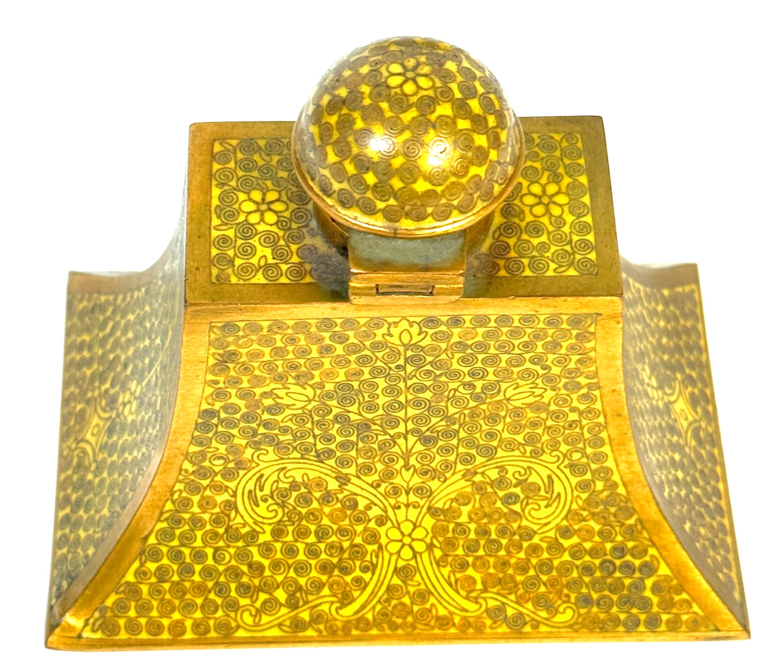Chinese Gilt Brass Cloisonné “Scroll and Floral” Nine‑Piece Desk Set, 20th C For Sale 3