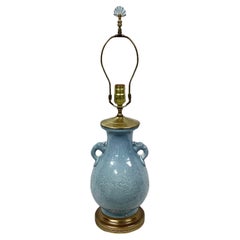 Antique  Chinese Gilt Brass Mounted Celadon Porcelain Lamp