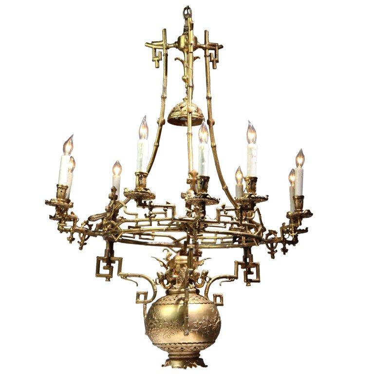 Chinese Gilt Bronze Chandelier For Sale
