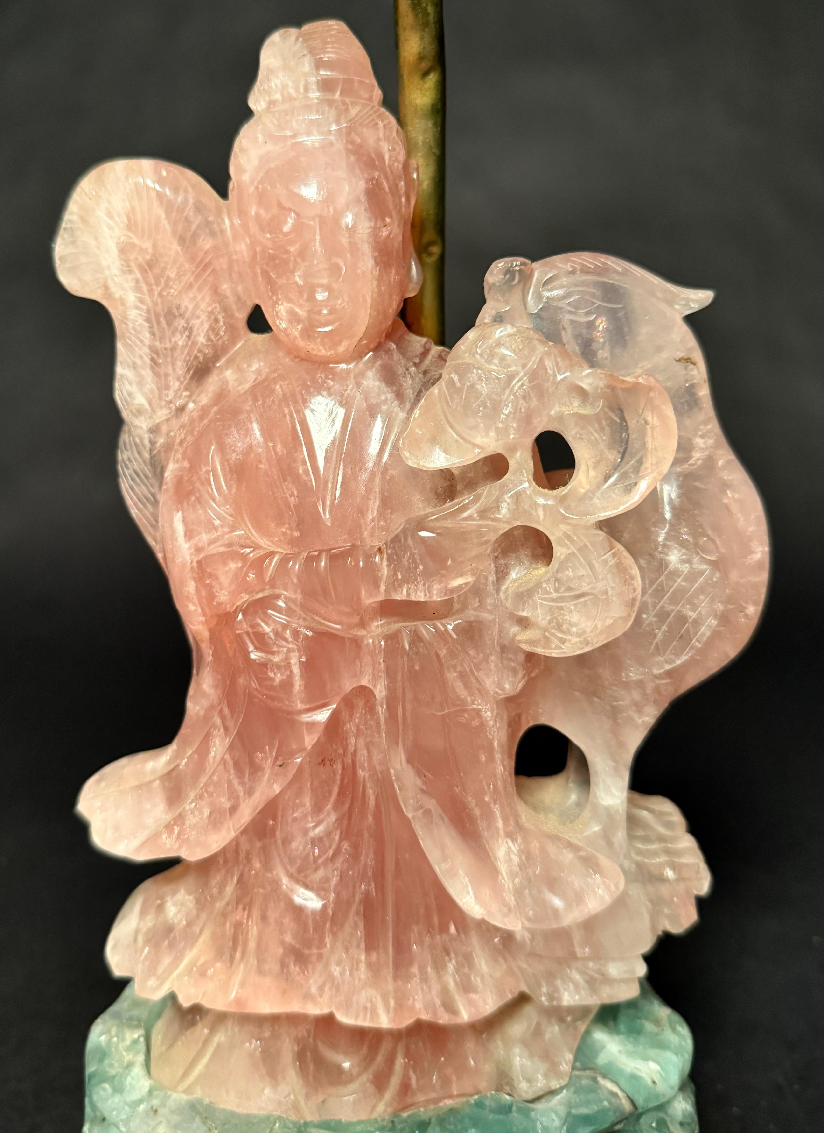 Chinese Export Chinese Gilt Bronze Mounted Rose Quartz Lamp, circa 1890 For Sale