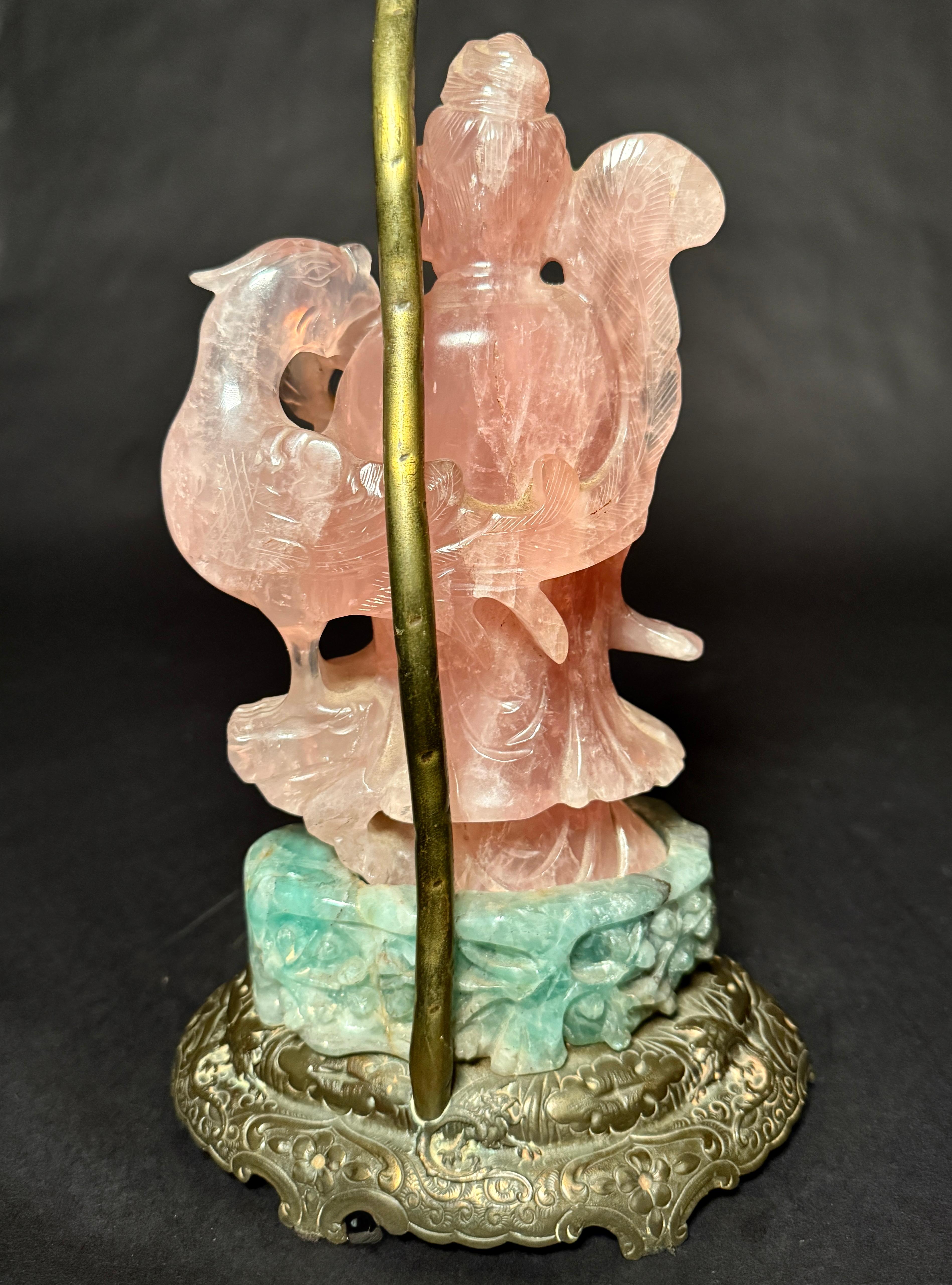 19th Century Chinese Gilt Bronze Mounted Rose Quartz Lamp, circa 1890 For Sale