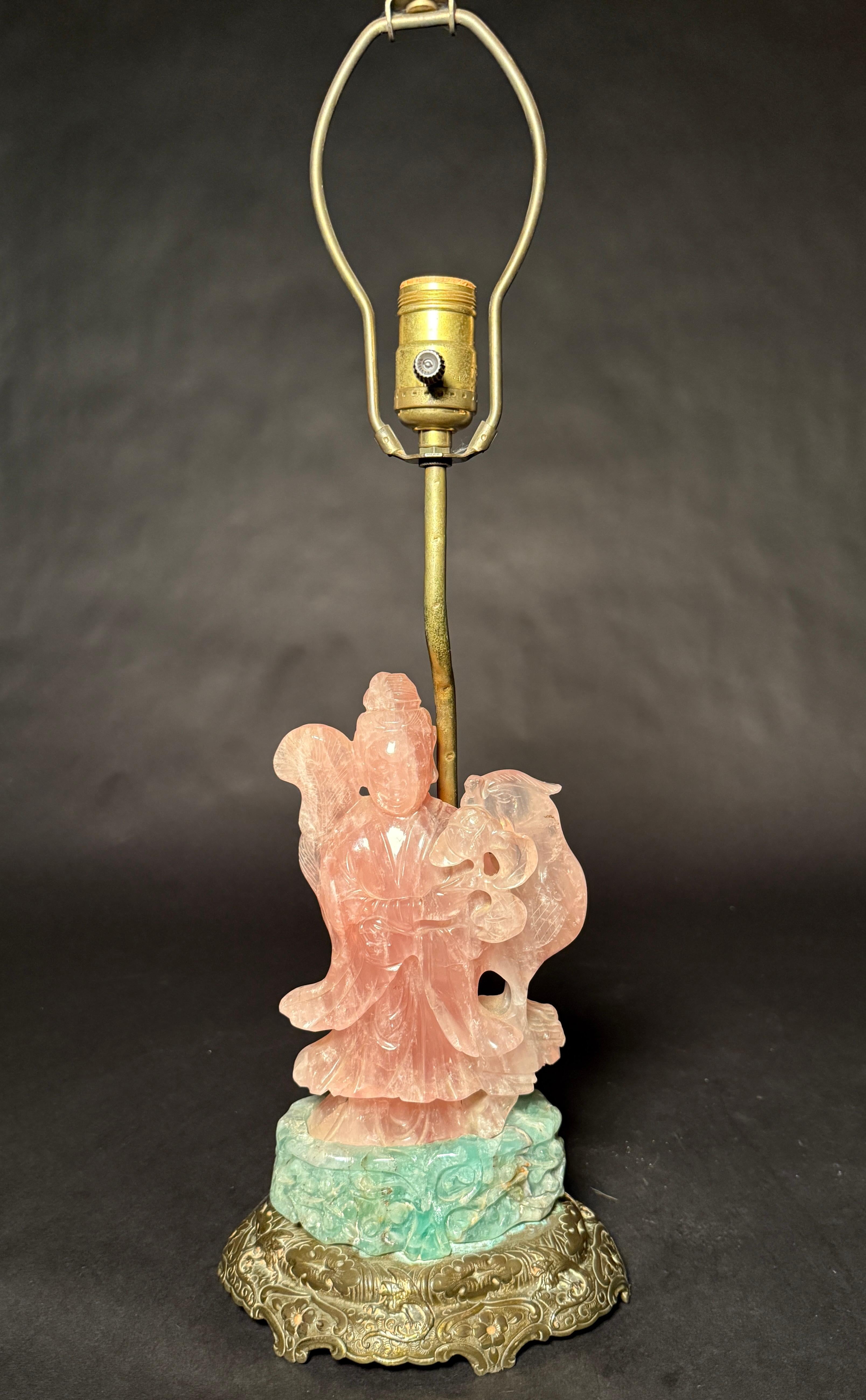 Chinese Gilt Bronze Mounted Rose Quartz Lamp, circa 1890 For Sale 2